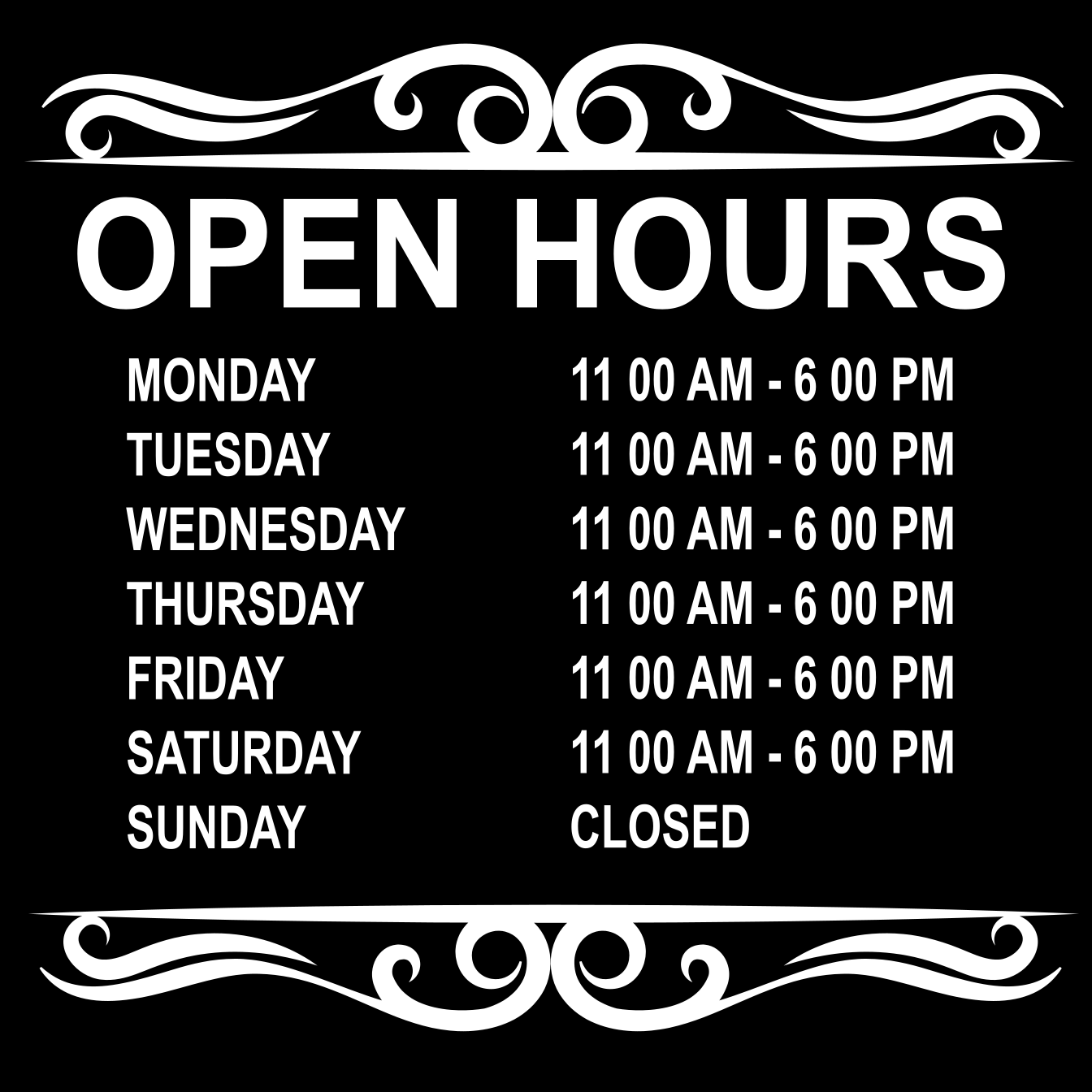 Custom Business Hours Sign For Glass Door Windows Smooth Surfaces 