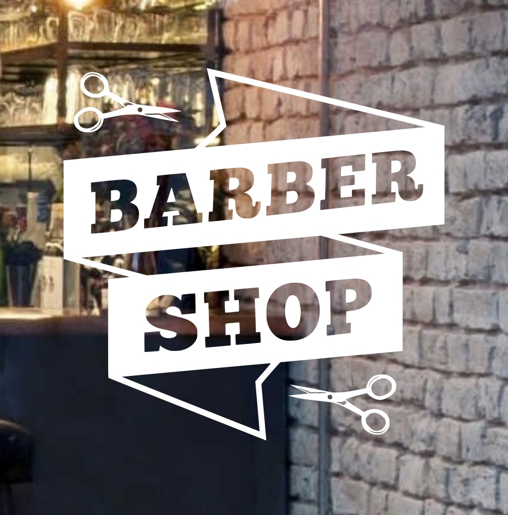 Barbers Shop Front Window Sticker Sign Decal Salon Modern Hairdresser 3 Style 